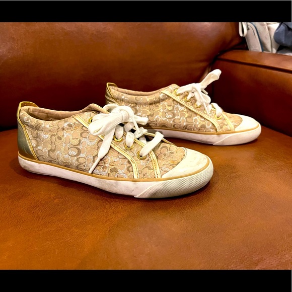 Coach Shoes Coach Gold Laced Tennis Shoes Size 75 Poshmark